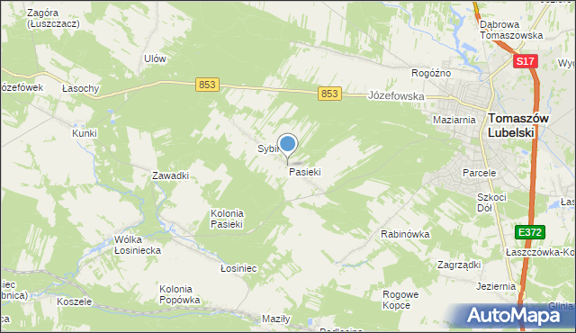 mapa Pasieki, Pasieki gmina Tomaszów Lubelski na mapie Targeo